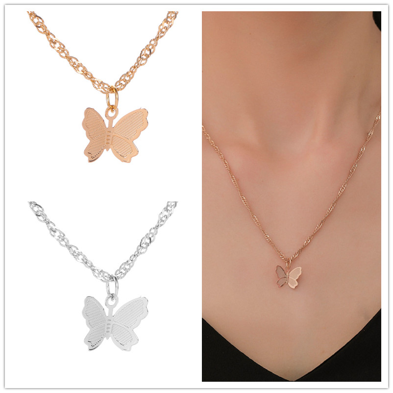 Retro Butterfly Collarbone Chain Necklace Women Girls Fashion Simple Charms Pendants Necklaces Jewelry Gold/Silver Color Accessories