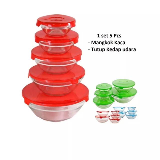 

( No. Komplen No Return) Glass Bowl set Mangkok kaca beranak Isi 5 pcs.