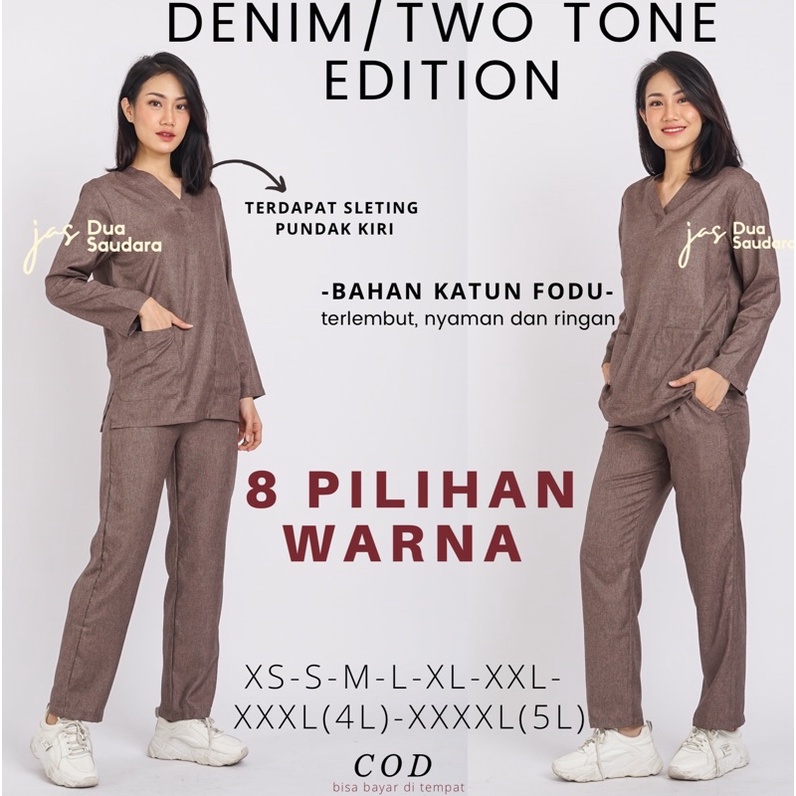 [LENGAN PANJANG] OK TWO TONE / DENIM EDITION / MEDICAL SCRUB / BAJU JAGA / BAJU OK/ BAJU PERAWAT / BAJU JAMAL DENIM / BAJU OK TWO TONE LENGAN PANJANG