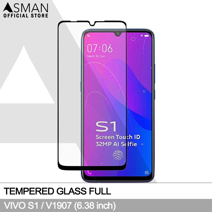 Tempered Glass Full VIVO S1 (6.38&quot;) | Anti Gores Kaca - Hitam