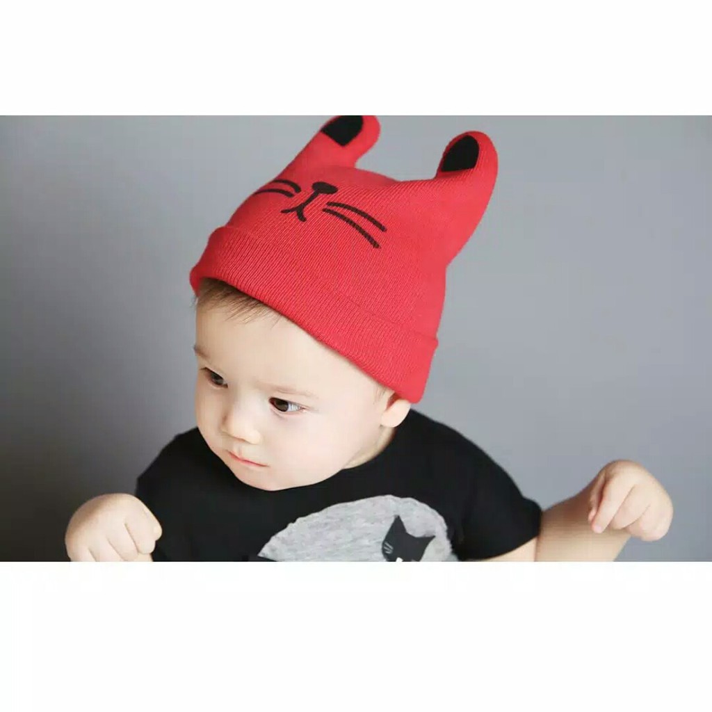 [High Quality] Topi Kupluk dengan Telinga Kucing Bayi Balita, Unisex_Cerianti