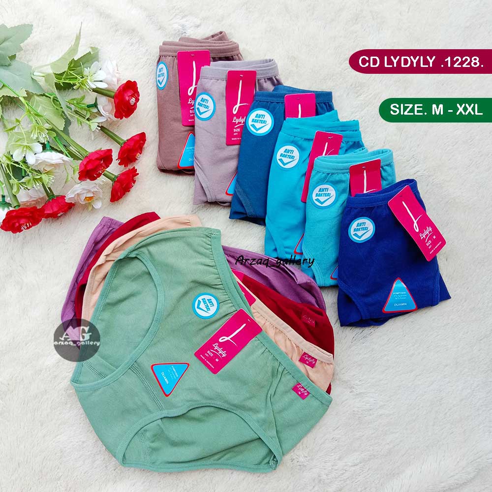 [ 6 pcs ] Cd Lydyly 1228 - Cd Wanita Polos Bahan Katun Celana Dalam Ukuran M , L, XL, 3L