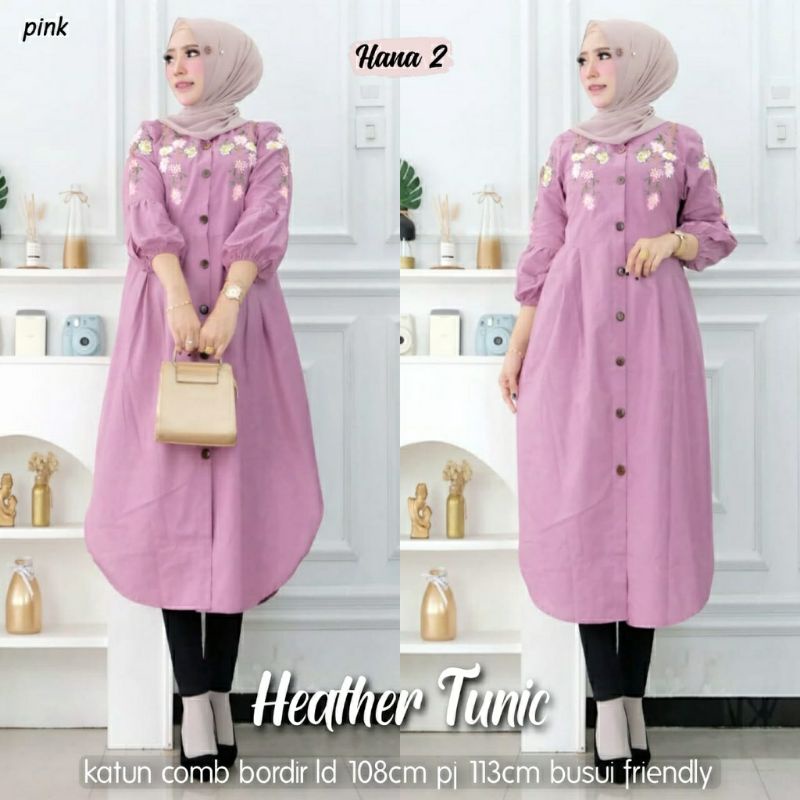 Heather Tunic, TUNIK WANITA MUSLIM CANTIK MODIS FIT XL ALD 108 BAHAN KATUN IMPORT MIX BORDIR KANCING BUSUI TERMURAH OOTD