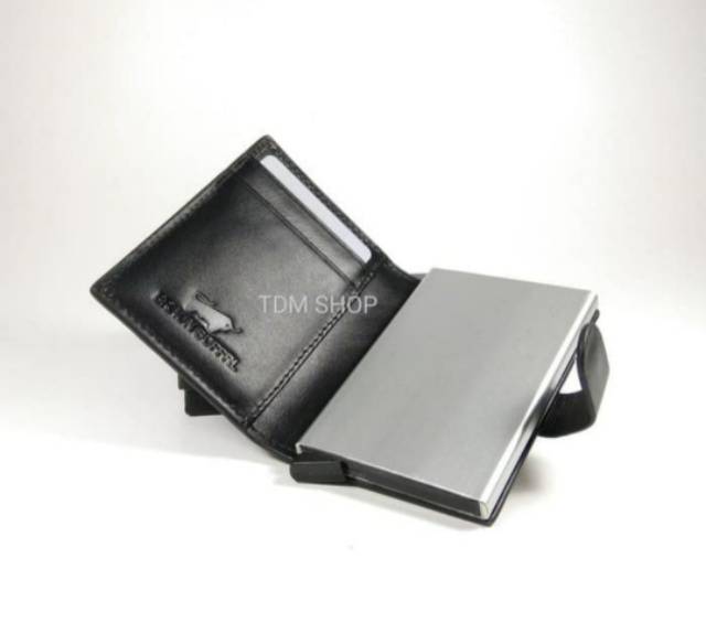 DOMPET SMART WALLET KARTU METAL BRAUN BUFFEL KULIT ASLI