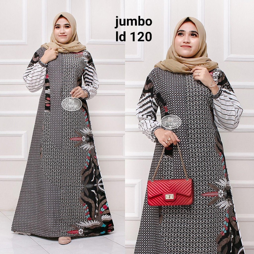 Gamis Batik Jumbo LD 110 Dan LD 120 Bahan Katun Motiv Terbaru Bisa Cod
