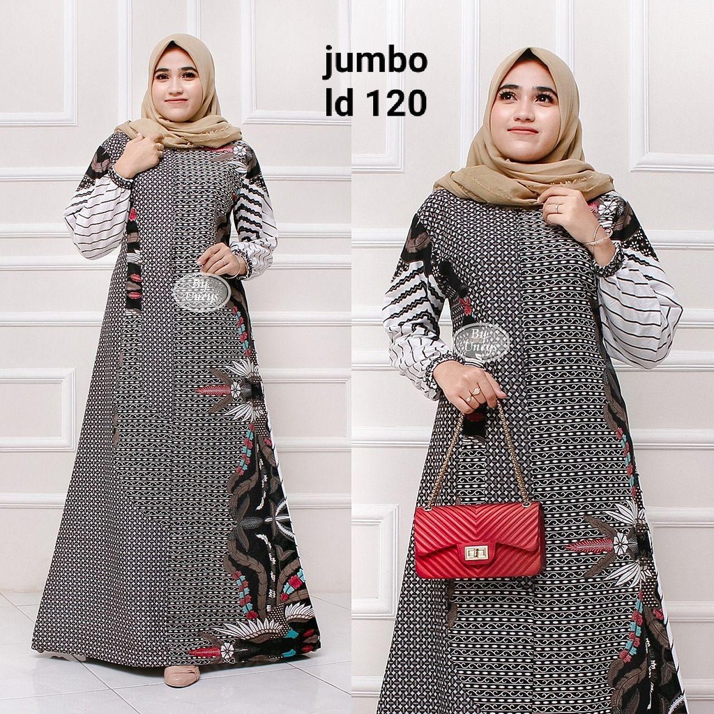 Gamis Batik Jumbo LD 110 Dan LD 120 Bahan Katun Motiv Terbaru Bisa Cod