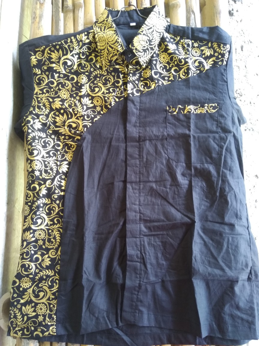 Batik Kemeja Pria Lengan Pendek  Motif Slempang Abu Hitam Alkhalis