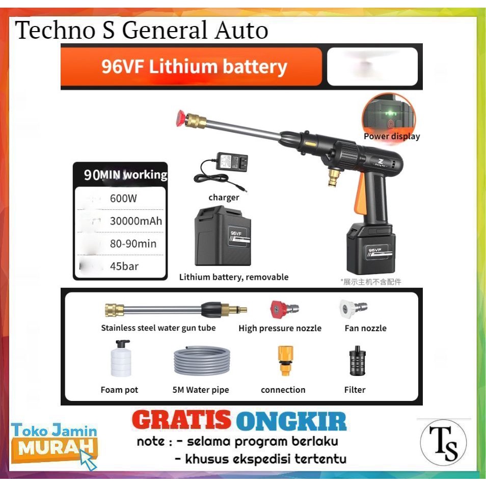Semprotan Air Cuci Mobil multifungsi Car Washer Portable Water Gun Battery 96 volt