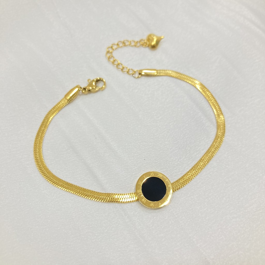 [NOIN] gelang rantai titanium fashion wanita anti karat model batu angka romawi GLT-019