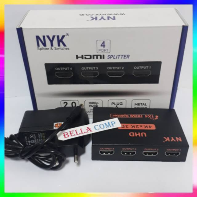 NYK HDMI Splitter 4 Port 1-4 HDCP Full HD 3D 4Kx2K 4K x 2K UHD Spliter