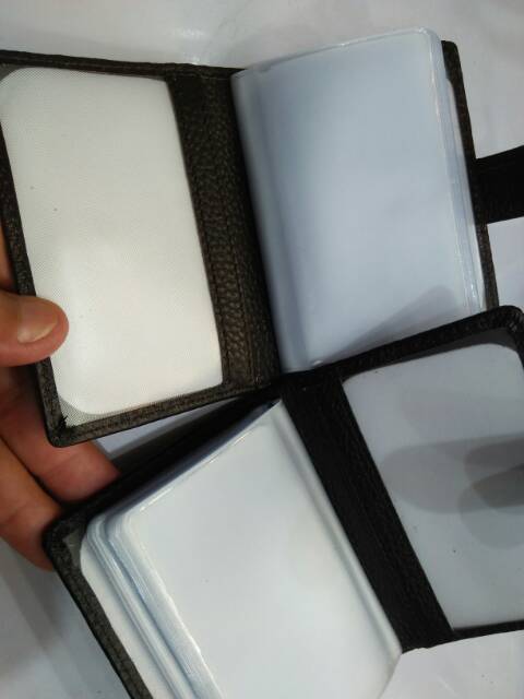 Dompet kartu kulit asli kancing emboss import