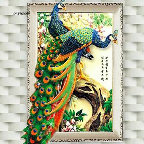 Diy Lukisan Diamond 5d Dengan Gambar Burung Merak Dan Hiasan
