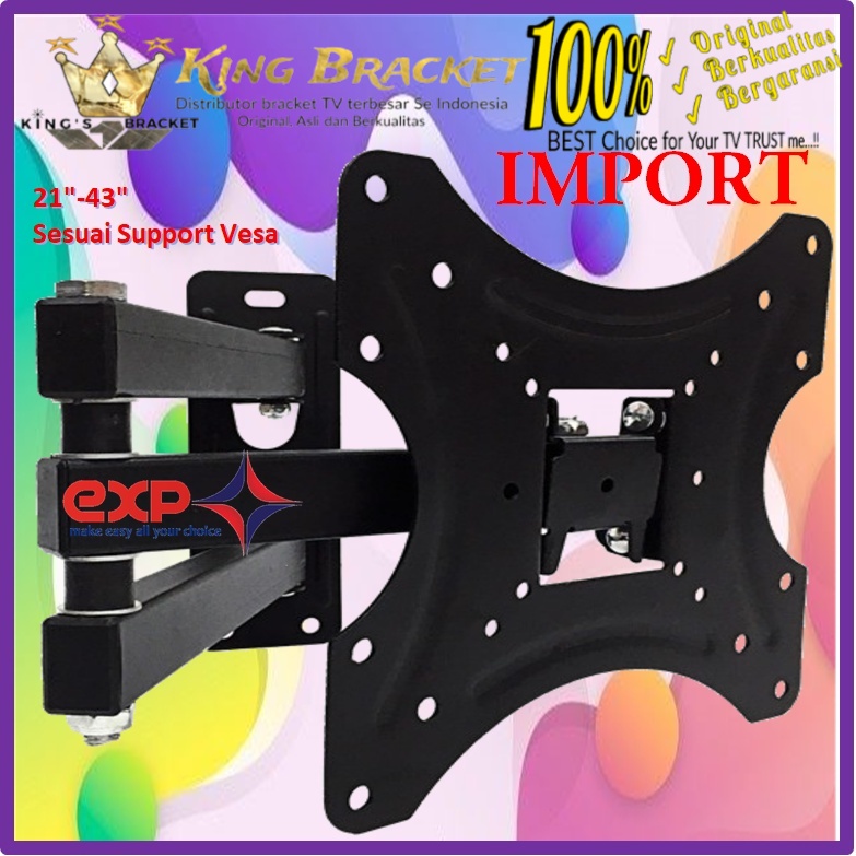 Bracket TV HISENSE 14 s/d 43 inch 6 ARAH FULL BESI SUPER KOKOH GARANSI 100% ORI