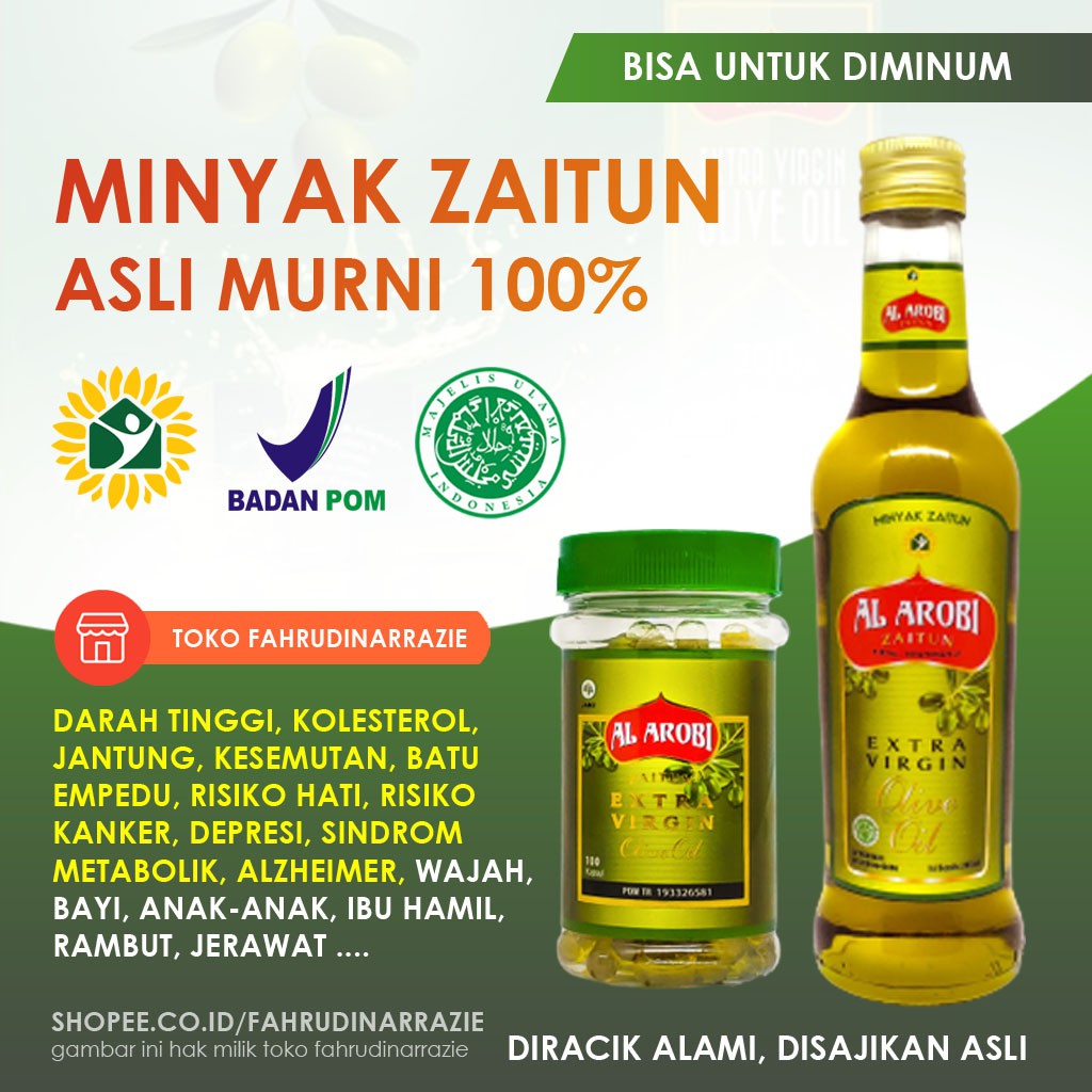 MURNI 100% Minyak Zaitun Asli Murni Extra Virgin Al Arobi Untuk Rambut Wajah Muka Ibu Hamil