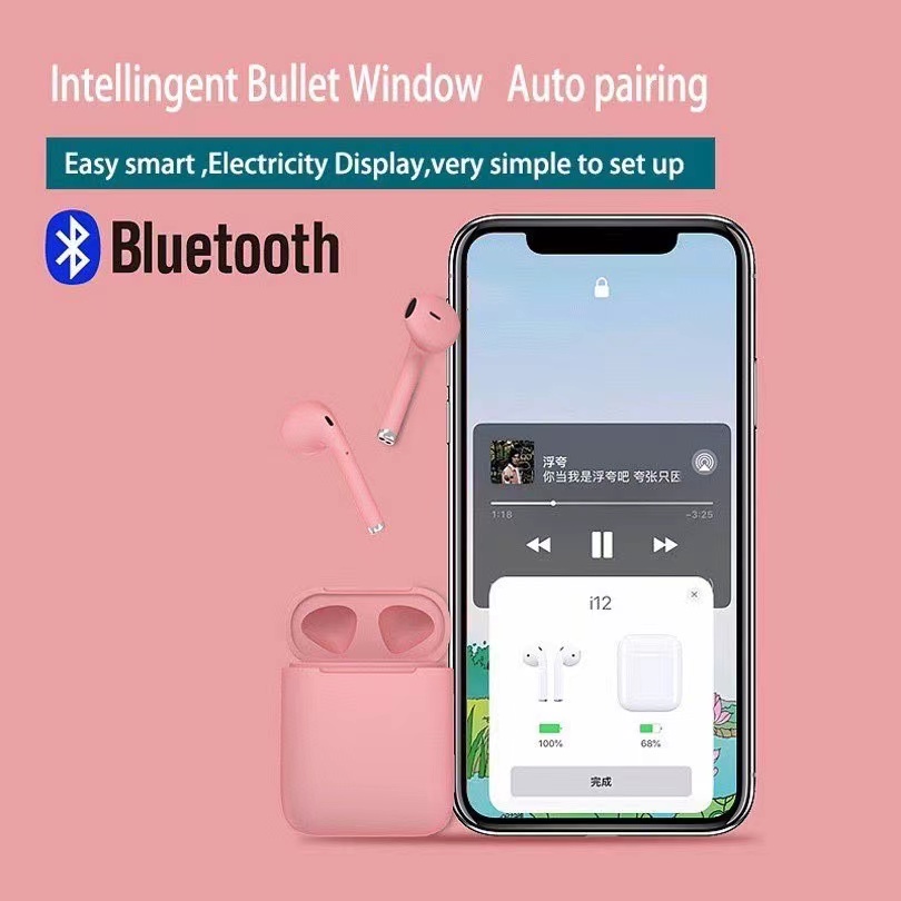 Mini portabelWarna Baru i12 Earbud Kontrol Sentuh Nirkabel TWS Headset Bluetooth 5.0 Headset Stereo Olahraga