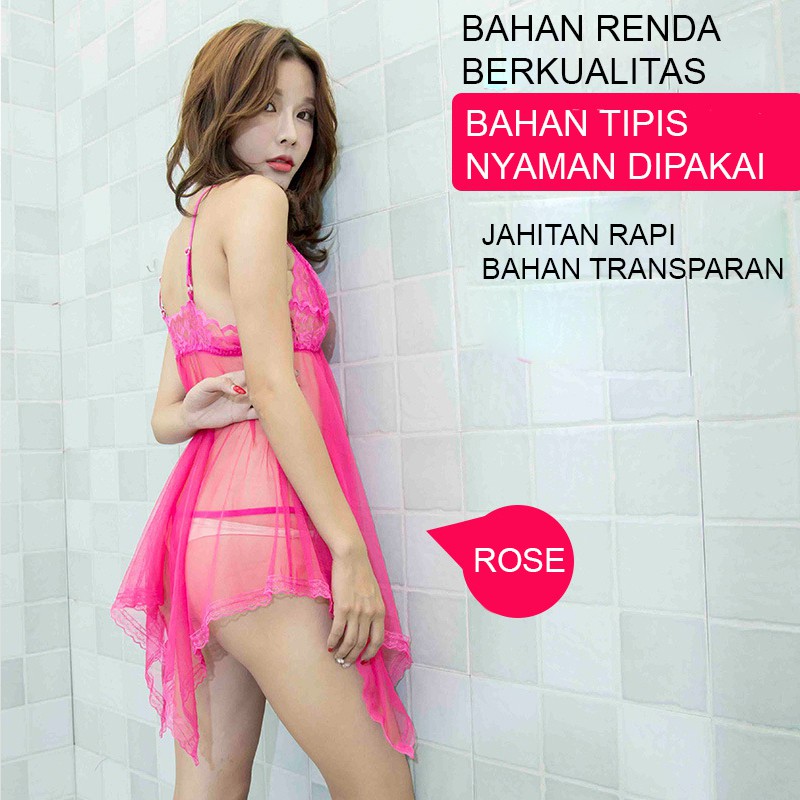 SC✌ BT002 Pakaian Lingerie Sexy V-Neck Model Renda Serat Mesh Eksotis / G String Bra Set Dres cod-ROSE