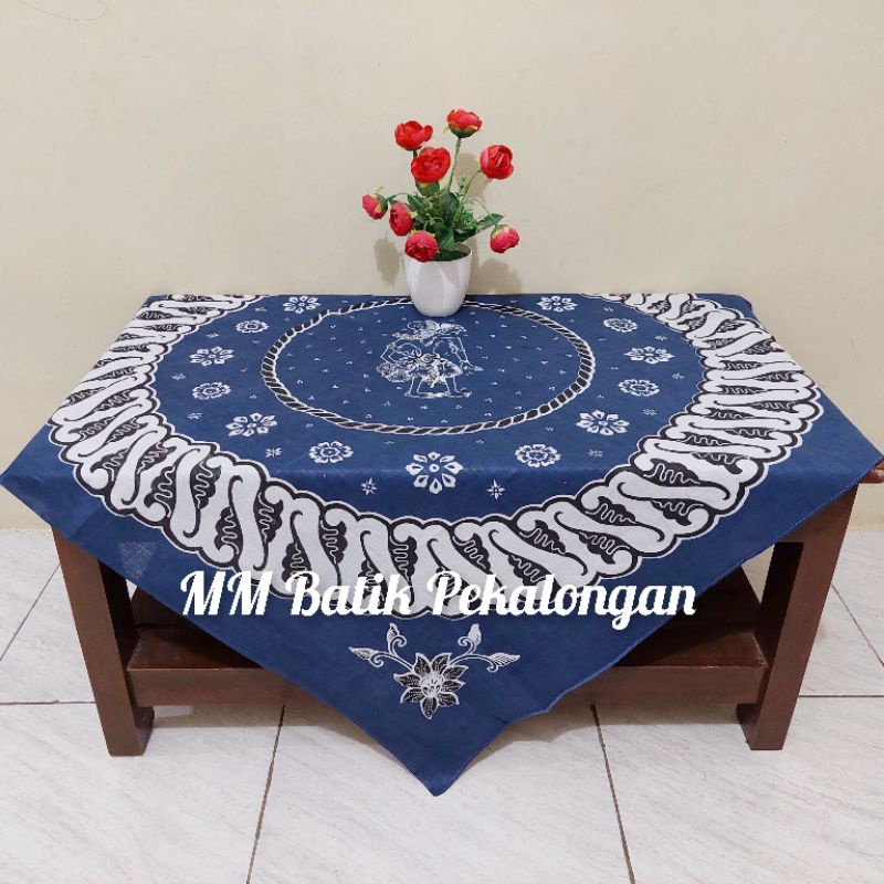 Taplak Meja Tamu Kantor Guru Kain Batik Print Motif Wayang Bundar