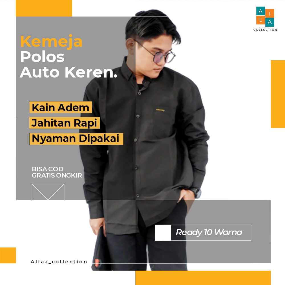 Aliaa_Collection Kemeja Kantor Pria Dewasa Lengan Panjang Hem Polos Pria Baju Kantor Pria Lengan Pan