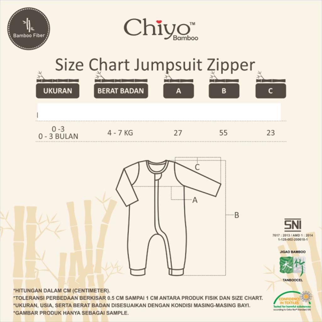 [0-3bln] CHIYO BABY 1pcs Jumper Panjang Zipper Sleepsuit 2in1 BAMBOO FIBER MOTIF