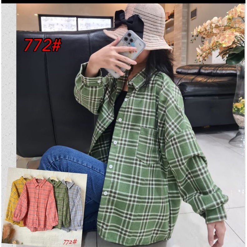 kemeja kotak kotak wanita/kemeja fhanel/kemeja oversize