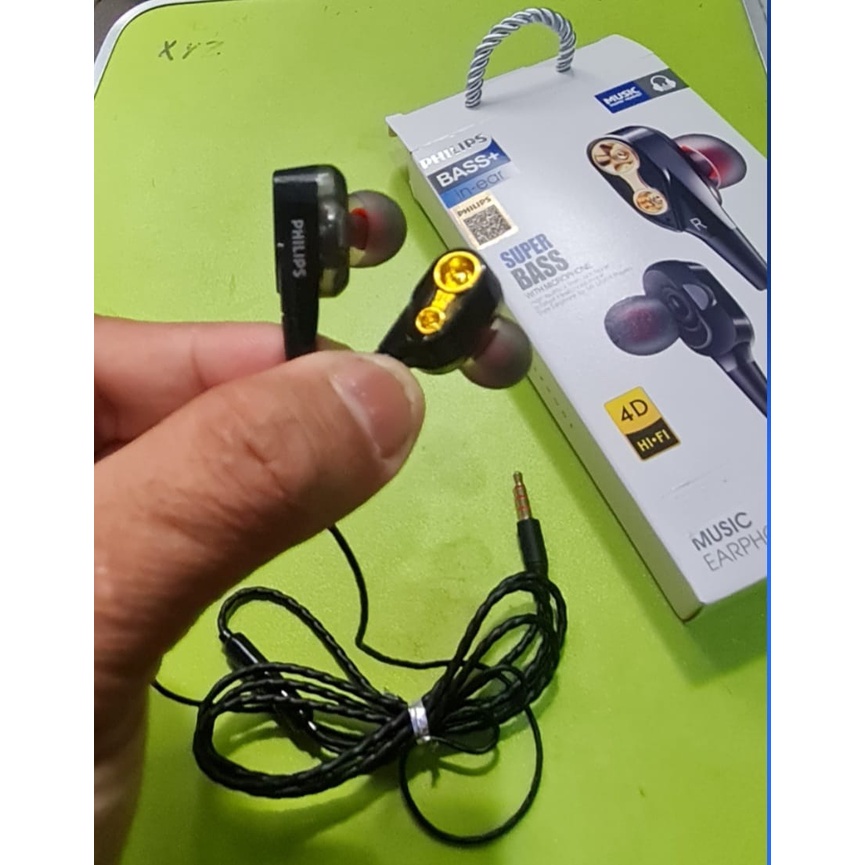 J394 ORIGINAL PHILIPS HEADSET SUPER IN EAR 3.5 MM DOBEL BASS HANDSFREE DOUBLE BAS EARPOD HF EARPHONE SUPER PREMIUM MIC KABEL MUSIK CALL NELPON HP AUDIO SOUND SUARA VOKAL KARAOKE ORIGINAL STEREO WIRED BASS+ HEADPHONES HIFI J394  Original SUPER KEREN philip