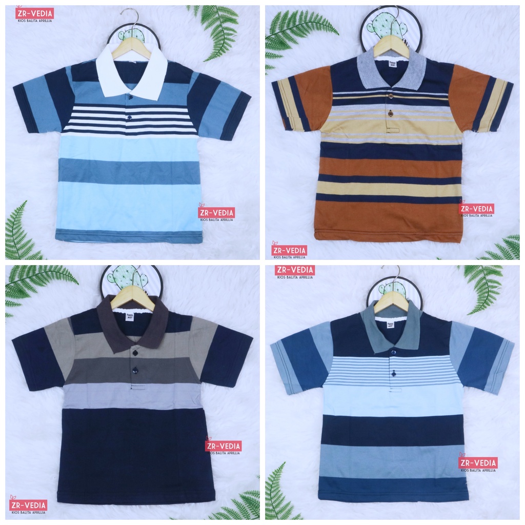 Kerah Salur T-Shirt Anak Laki uk 1-12 Tahun / Kaos Atasan Baju Adem Lengan Pendek Harian Salur