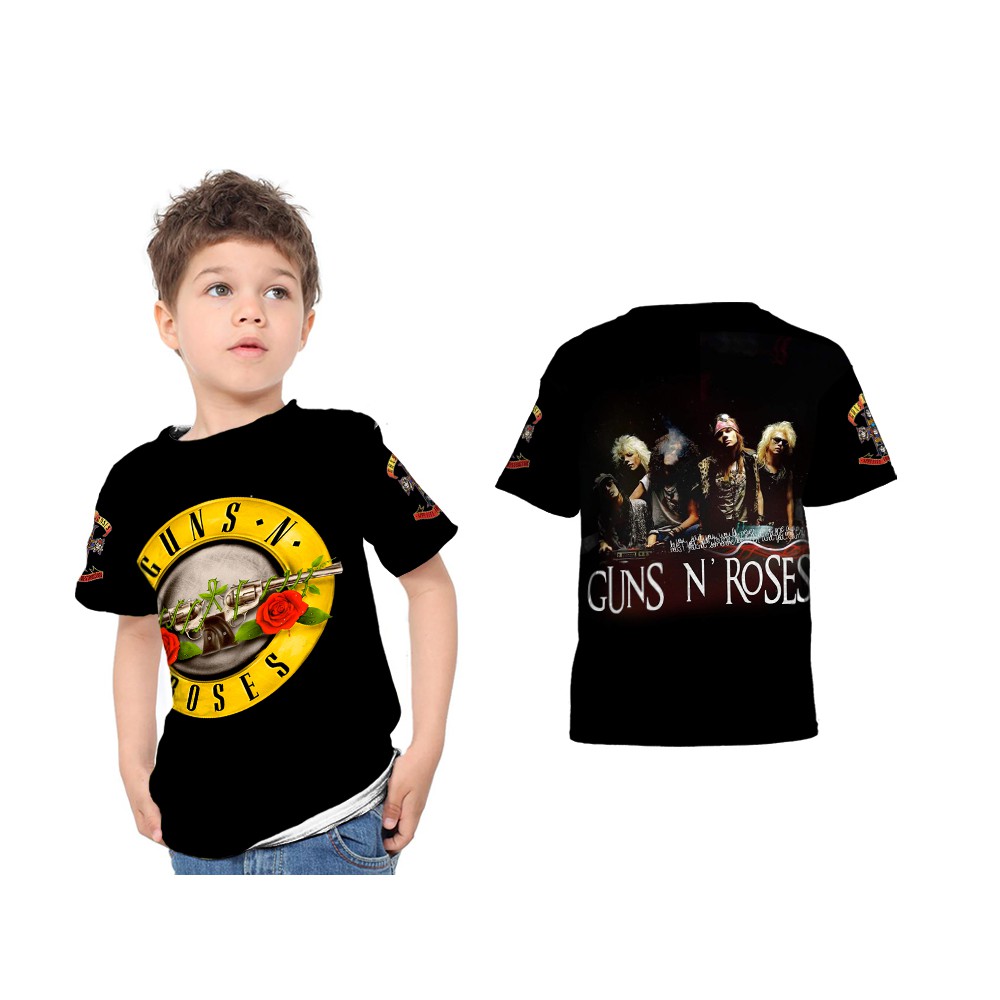 Kaos Anak Unisex GUNS N ROSES Black 3D Full Print Sublimation