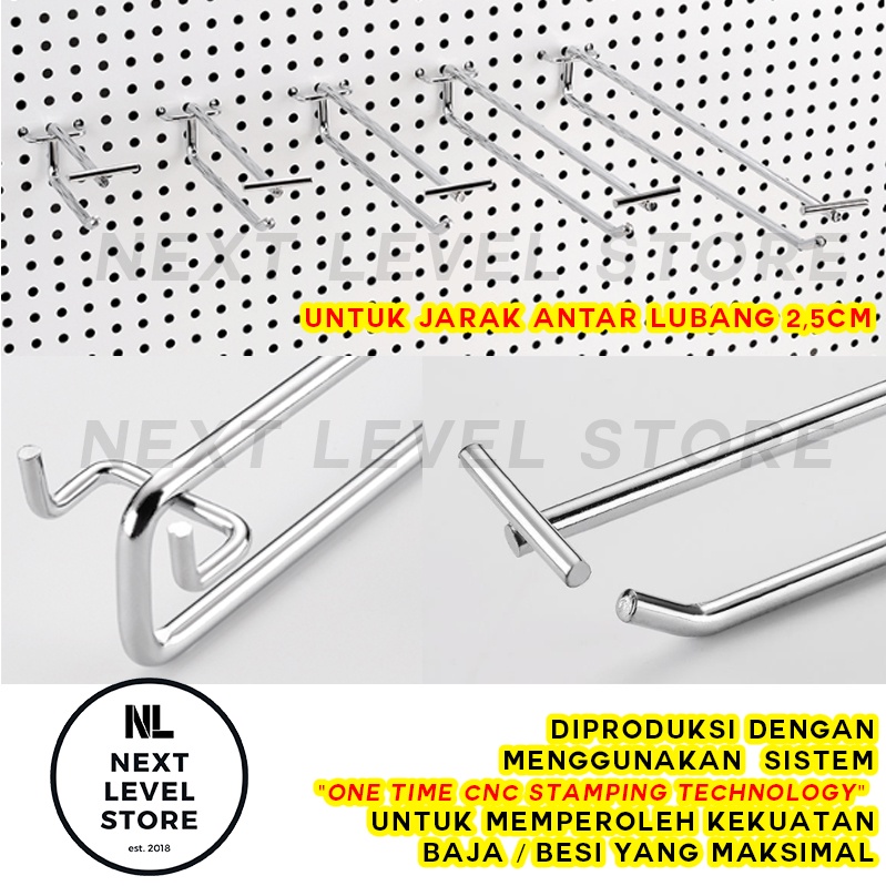 Triangle Hook Double Label 10 15 20 25 30 CM TEBAL 6mm Chrome Stainless Ram Lubang Pegboard