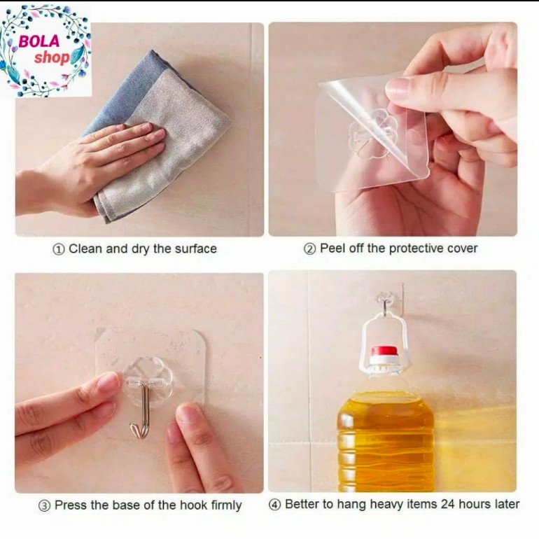 GANTUNGAN KAIT DINDING / PEREKAT 2 SISI / DOUBLE SLIDE WALL HOOKS DAN GANTUNGAN TEMPEL MAGIC HOOK TEMPEL AJAIB KAITAN KAMAR MANDI MANTUL
