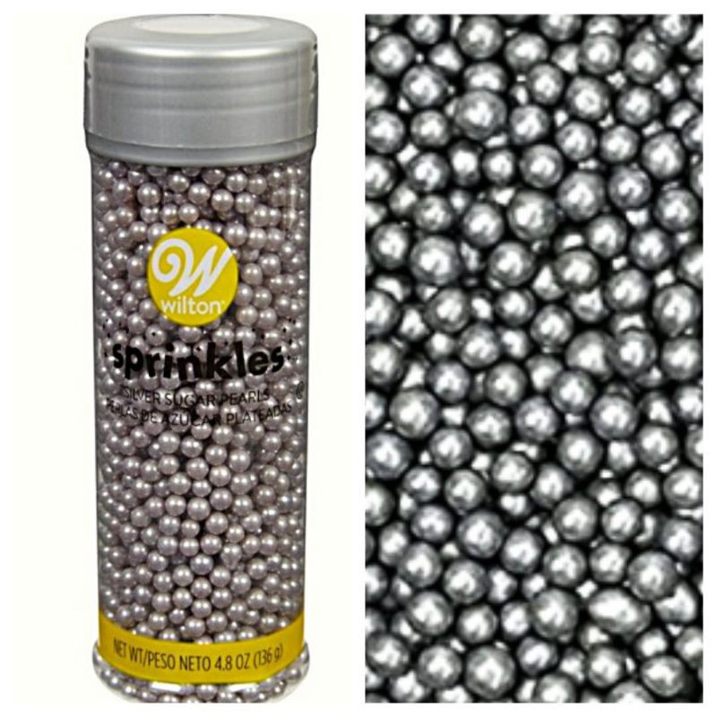 Wilton silver pearl sprinkle hiasan kue mutiara perak bisa dimakan cake silver sprinkle cake topper