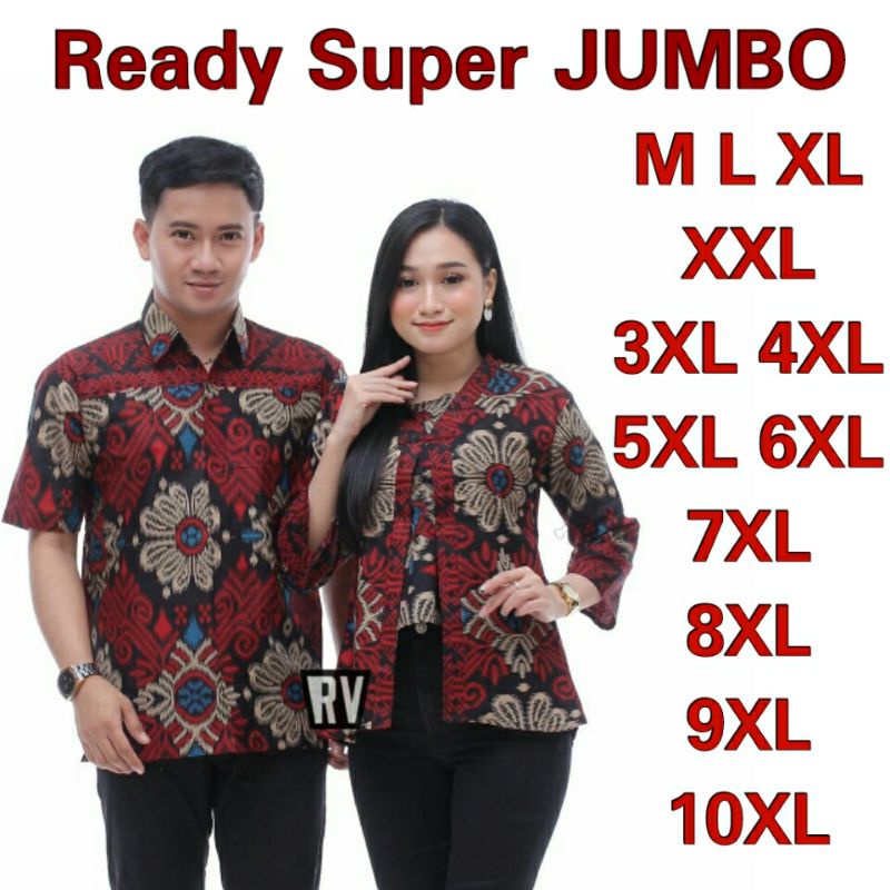 CJA19 Atasan pria wanita panjang | M-10XL SUPER JUMBO | batik couple kemeja dan blouse tjubung merah  katun ORI