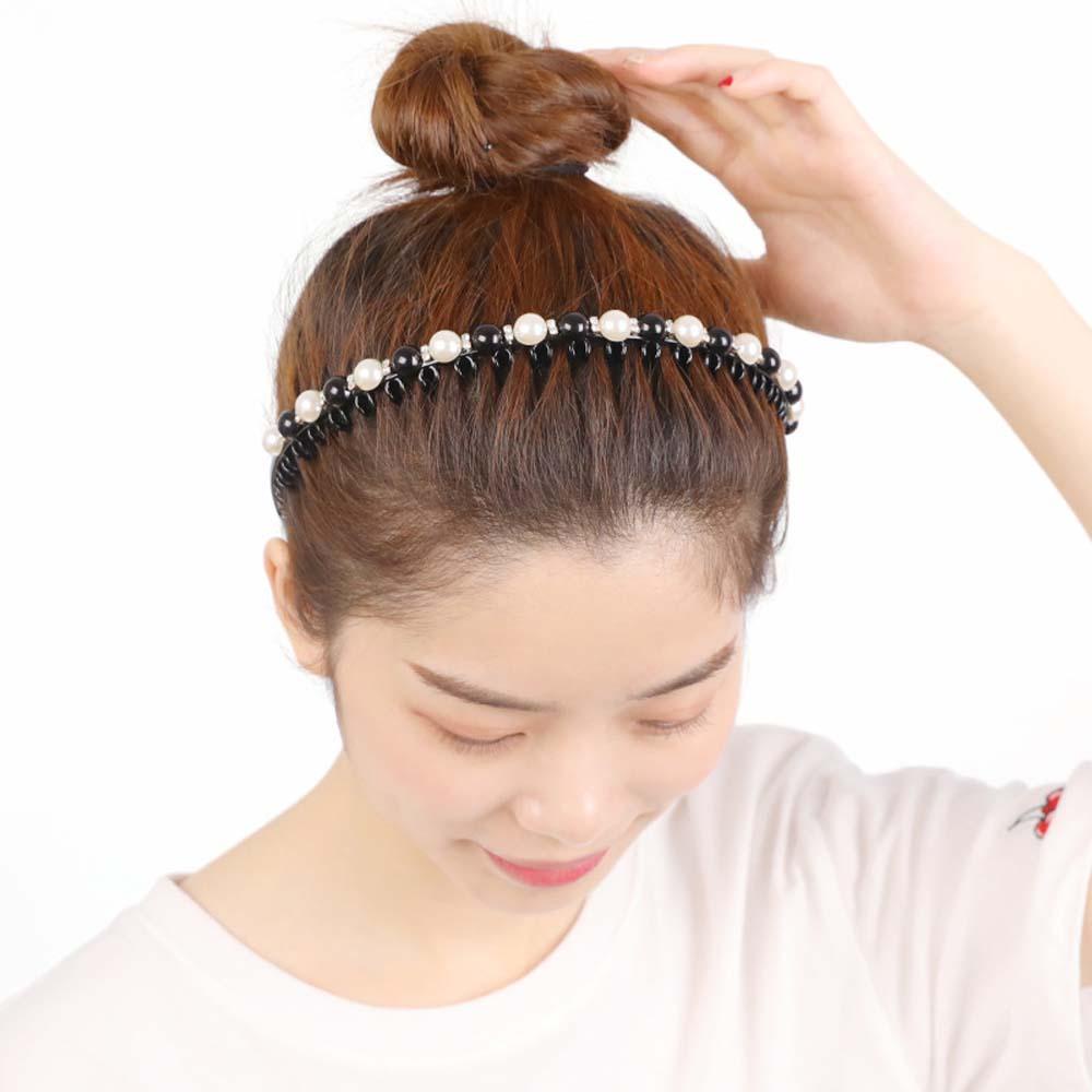 Needway Bando Mutiara Temperamen Bergigi Sederhana Non-slip Korea Berlian Imitasi Rambut Band