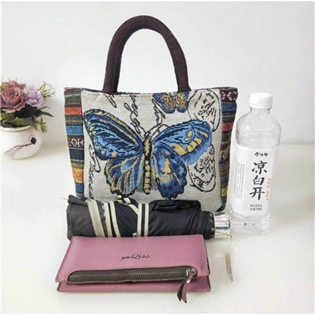 Totebag Wanita Kanvas Karakter Butterfly Cantik