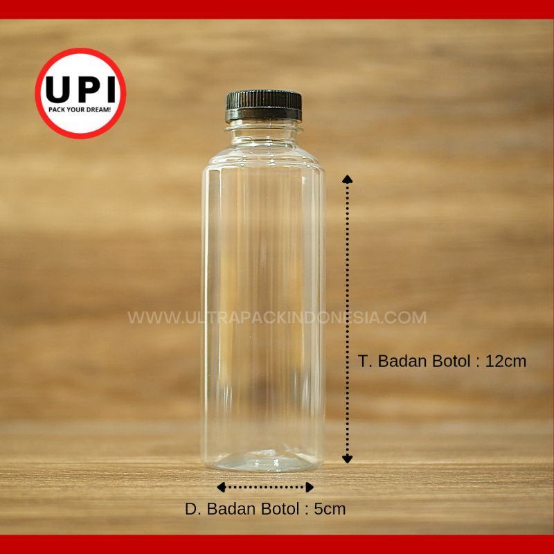 Jual BOTOL ALMOND 250ML CLEAR & TUTUP SEGEL HITAM Botol Plastik 250ml