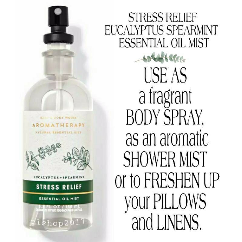 BATH &amp; BODY WORKS BBW AROMATHERAPY STRESS RELIEF EUCALYPTUS + SPEARMINT ESSENTIAL OIL MIST PILLOW &amp; BODY MIST 156 ML GREAT FOR PILLOW &amp; LINEN