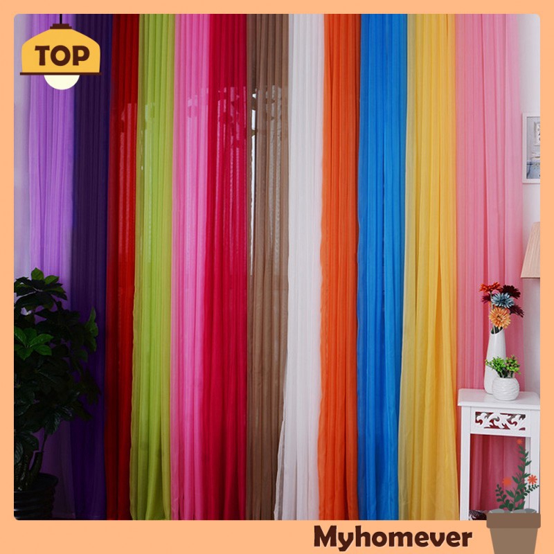 Solid Color Window Curtain Flower Sheer Voile Tulle Valances For