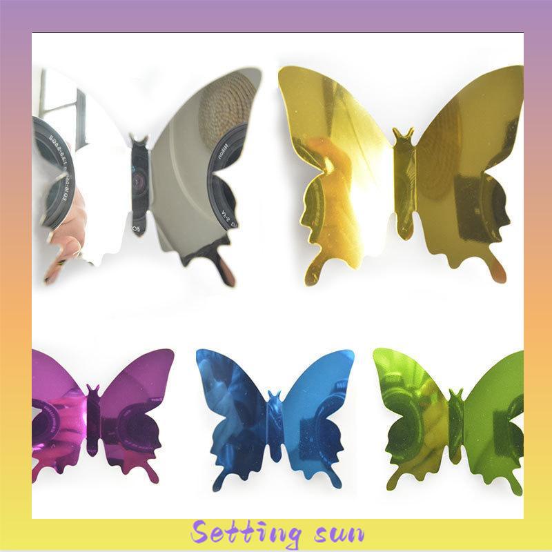 Tiga -Dimensi Pet Mirror 3D Butterfly Wall Sticker Stiker Ruang Tidur Ruang Ruang Ruang Belajar Studi TN