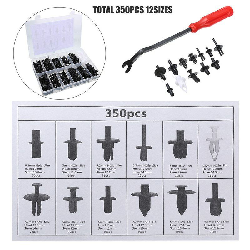 Baut Rivet Mobil Universal Car Push Pin Fasteners Clip 350 PCS - HE09 - Black - 7RRS34BK