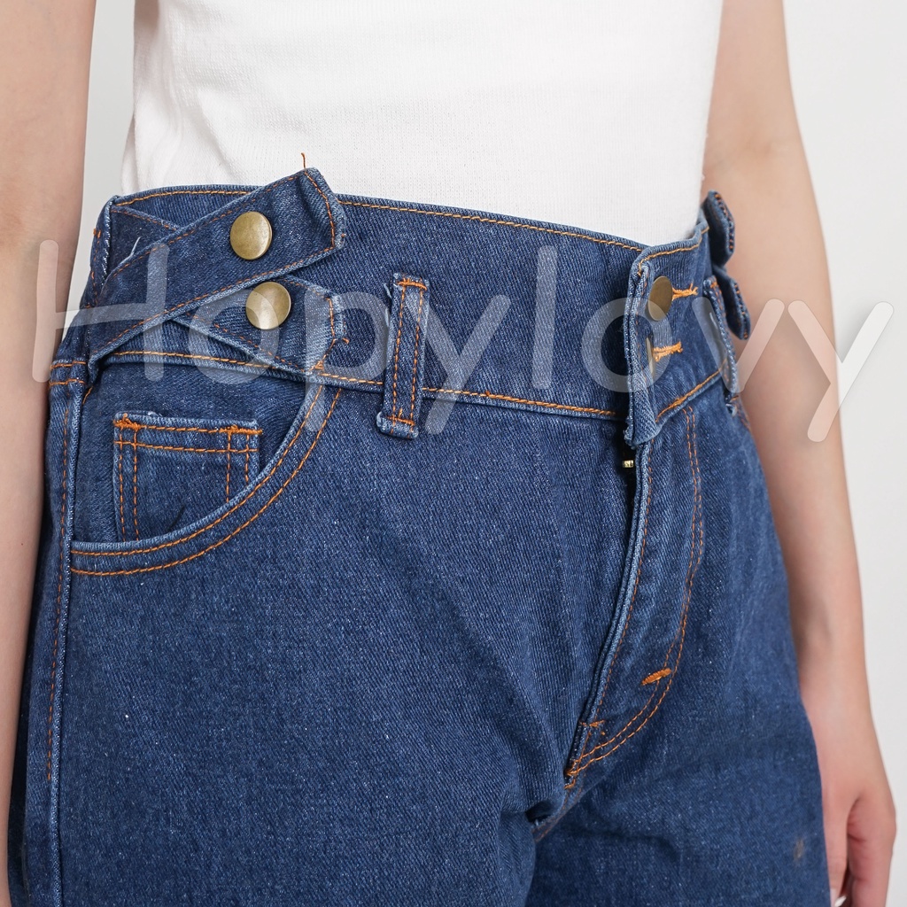 HOPYLOVY Celana Panjang Boyfriend Wanita Boyfriend Jeans Double Button Danilove