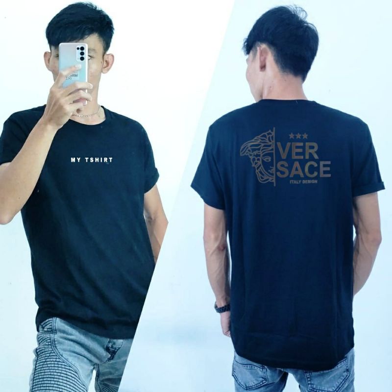 BAJU KAOS PRIA COWOK MOTIF TERBARU VERSACE BLACK WHITE NAVY YELLOW MARON