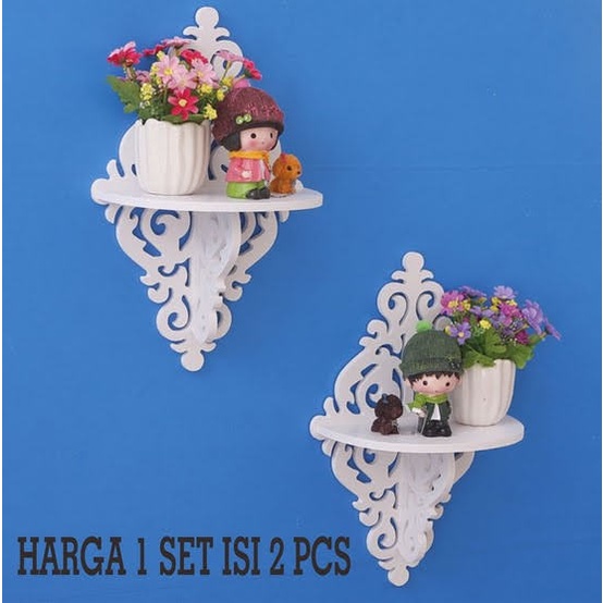 Rak dinding vintage decorative rack shabby chic (set isi 3) rak pot bunga rak susun 3