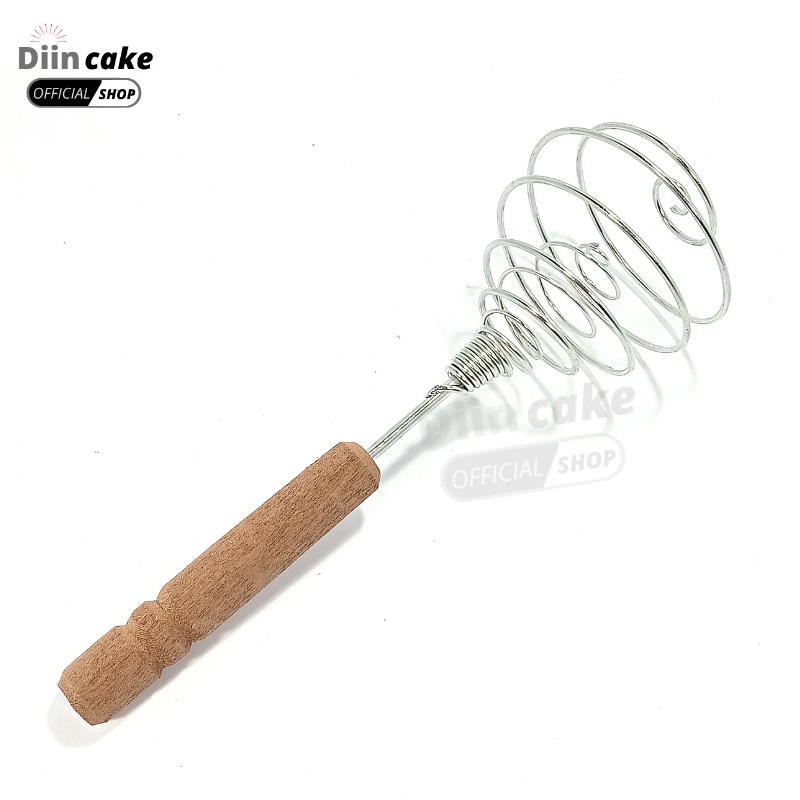 Kocokan Telur Spiral Stainless Gagang Kayu / Pengaduk Adonan Serba Guna ( Medium )