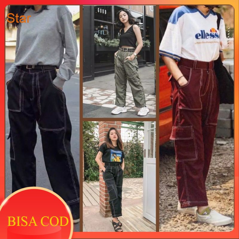 CELANA PANJANG CARGO WANITA TERBARU CARGO PANTS CHINO BAHAN DRILL HQ/CELANA CARGO KEKINIAN/BAJU OOTD