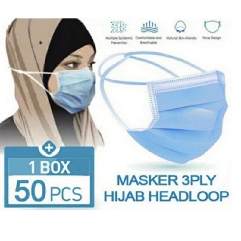 [ HeadLoop / Hijab ] Masker HeadLoop 3 ply / Masker Headloop Hijab / Masker Hijab