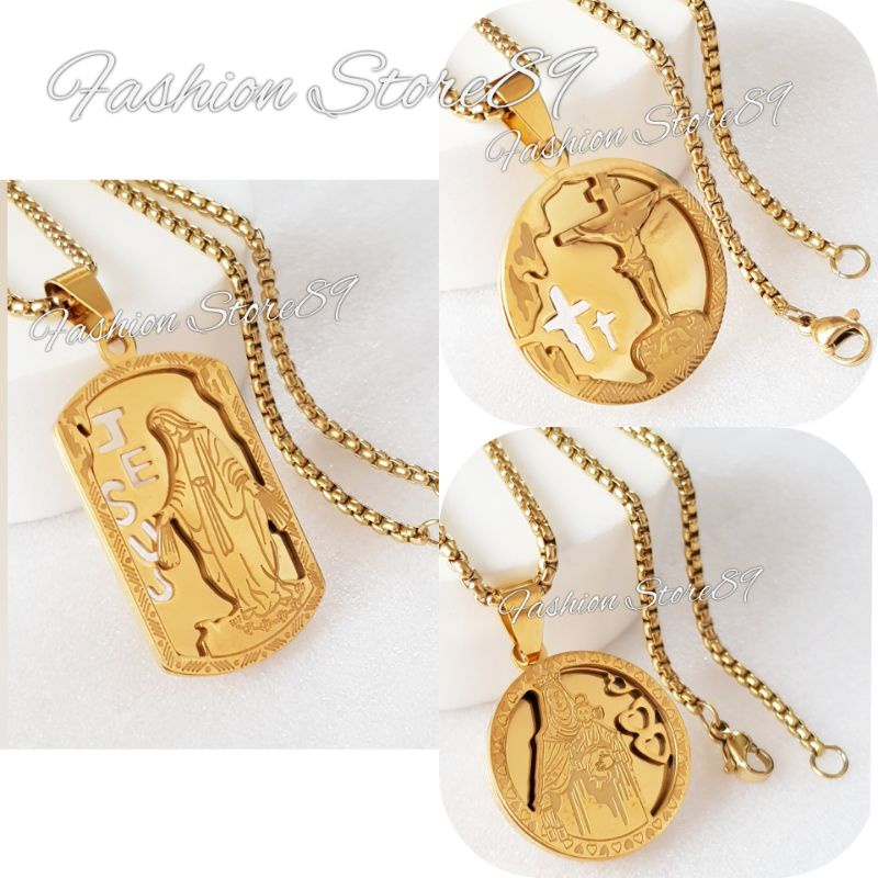 Kalung Titanium Rohani Jesus Bunda Maria Antikarat Impor Bestquality Premium Titanium Gold Fashion Rohani