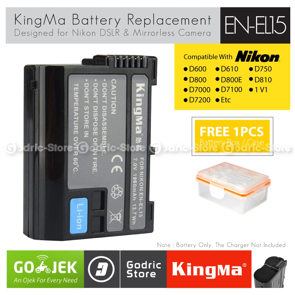 KingMa Baterai EN-EL15 Nikon Battery D7100 D800 D810 D7200