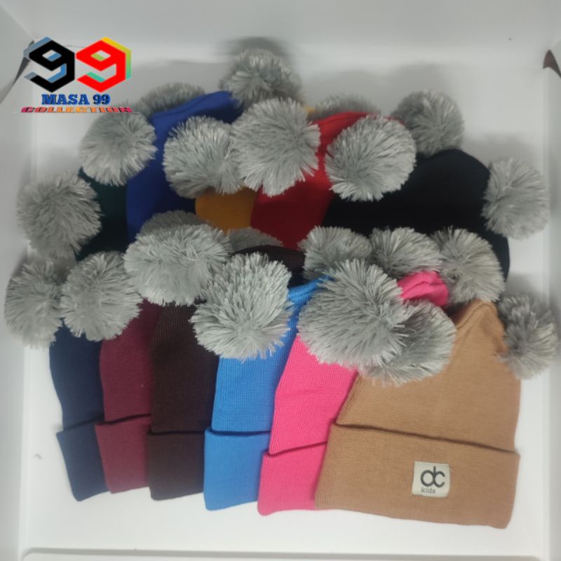 Kupluk Pompom DC KIDS / Topi Rajut bayi anak 0-4 tahun bahan Katun lembut kualitas super premium