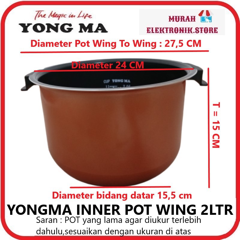 Panci Teflon Inner Pot Magic Com Yong Ma 2 Liter Wing Original Eco Ceramic