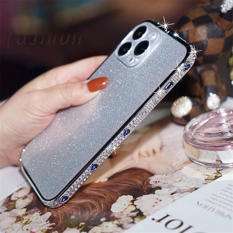 Casing iPhone 13 12 11 Pro Max XS Max Xr X XS Shockproof Aksen Berlian Imitasi Glitter 3 in 1