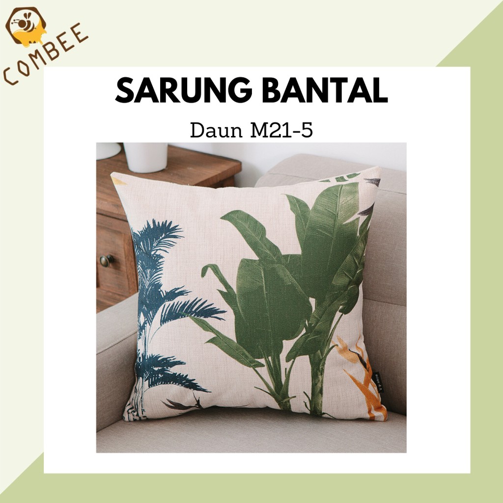 Pillow Case / Sarung Bantal / Sarung Tutup Bantal Sofa Kain Cotton Linen Daun M21